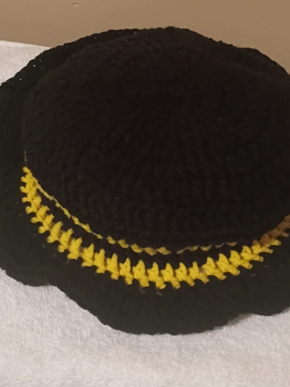Black Crochet Sun Hat with Yellow Accent